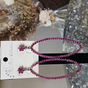 New Women's Pink Crystals Oval Cocktail Earrings By Paris Collection